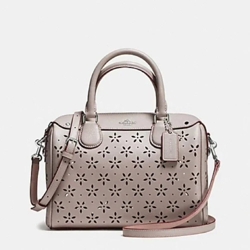 Nwt Coach Beige Shimmer Leather Laser Cut Bennett Shoulder Bag Purse